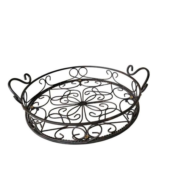Southern Living at Home Jamestown Round Wrought Iron Tray Footed Handles - Picture 4 of 10